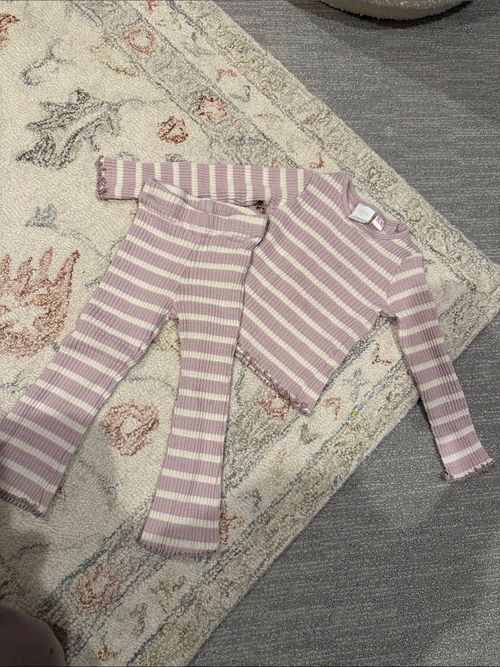 Zara Pink and Cream Striped Knit Top and Leggings Set